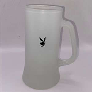 Vintage Playboy Bunny White Frosted Glass Beer Mug Stein Black Logo 70s